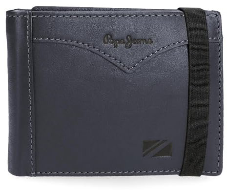 Pepe Jeans Jacket Portafoglio con Nastro elastico Blu 11,5x8,5x1 cm Pelle by Joumma Bags, blu, Taglia unica, Portafoglio con nastro elastico