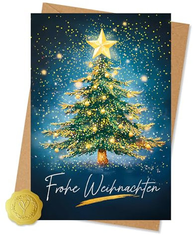 Vielucks 6 x Weihnachtskarten Geschenkset inkl. Umschlag und Aufkleber, Klappkarten mit Weihnachtsbaum-Motiv, Weihnachtskarte Dankeskarten, Schön Weihnachtskarten mit Umschlag Set Weihnachtsgrüße