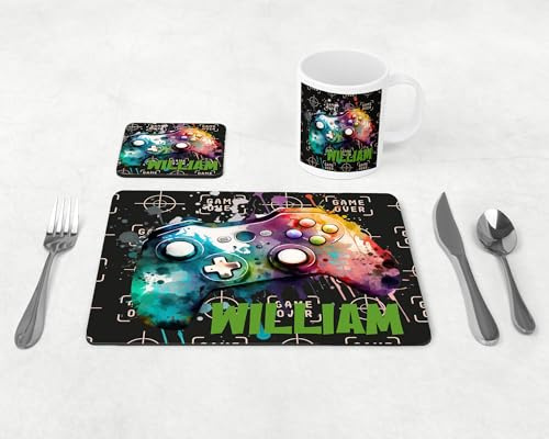 Personalised Gamer Dinner Placemat Coaster Mug (Placemat & Coaster)