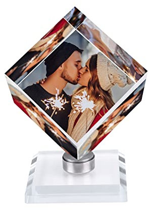 Personalisierter Würfel-Kristall-Bilderrahmen mit Basis, Lasergravur, individuelles DIY-Bild, 3D-Gravur, Fotowürfel auf Kristallbild, Display, Schreibtisch, Tischdekoration