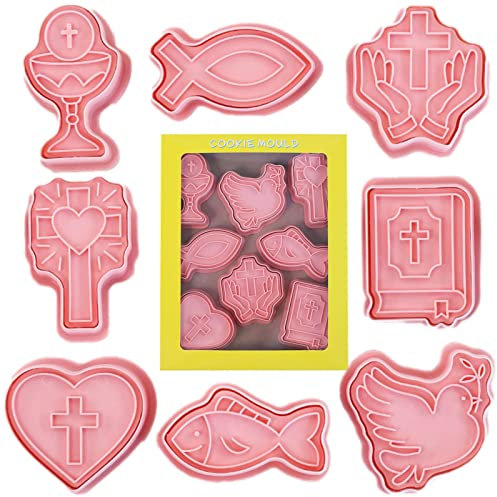 Cortadores De Galletas Del Santo Cáliz Para Pascua Halloween - Cortadores De Galletas Cristianos, Juego De 8 Cortadores De Galletas De Bautismo Religioso | Navidad Bautismo Religioso Comunión