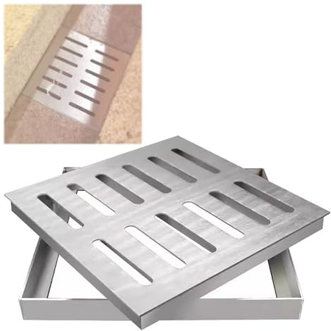Paquete de 4 rejillas de drenaje cuadradas de acero inoxidable extraíbles para uso en exteriores e interiores, coladores de drenaje para piscina y patio, 2 unidades (2 x 10 cm)