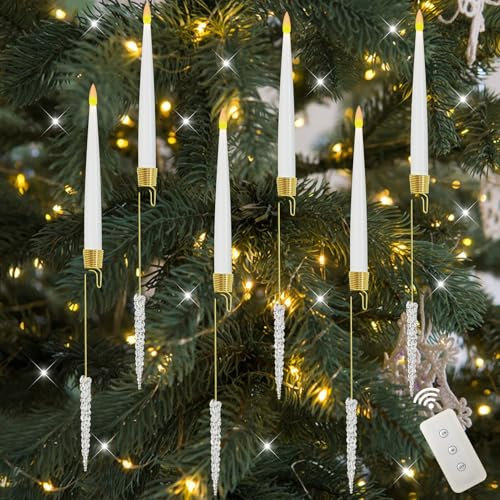 Christbaumkerzen Kabellos LED,6 Stück LED Weihnachtsbaumkerzen Kabellos mit Fernbedienung Weihnachtsbaum Kerzen mit Kristall Deko Haken Weinachten LED Kerzen Batteriebetrieben für Hause Partydeko (C)