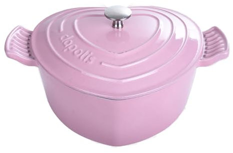 YLFFFZXK Dutch Oven Pot with Lid, Enameled Cast Iron, Heart-Shaped, Pink