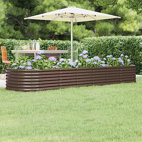 Hochbeet aus Pulverbeschichtetem Stahl, Rost- und Korrosionsbeständig, Wetterfest, Für Garten und Balkon, Braun, 296 x 80 x 36 cm