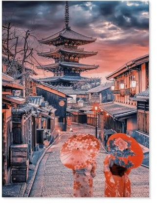 Evening in Kyoto,Papier Landscape Puzzle, Jigsaw Puzzles 1000 Pieces, for Adult Kids Decompression Puzzle Nice Gifts(38x26cm)-C86