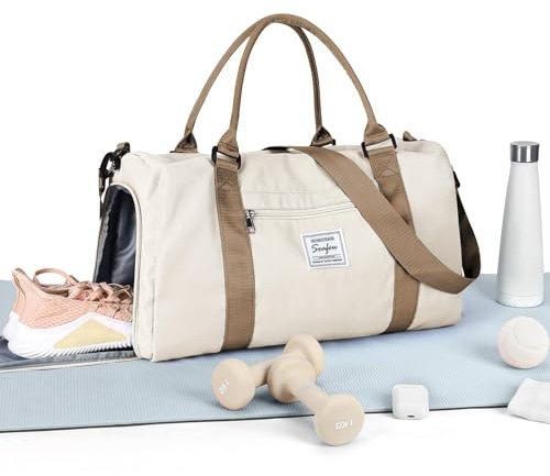 HYC00 Bolsa Deporte Mujer Hombre Bolso de Gimnasio con Compartimento Zapatos y Pocket Wet,Bolsa Gym Mujer Bolsa Gimnasio Gym Duffel Bag Bolso de Viaje Fin de Semana Sports Bag,Beige Marrón