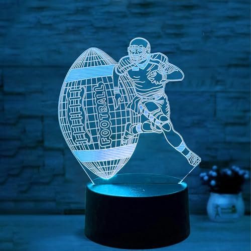 Deluisho Lampade 3D Rugby, Luce Notturna del Pallone da Rugby, 16 Colori di Luce Senza Commutazione, Base in Plastica Ecologica con Pannello Luminoso in Acrilico, Tensione Sicura di 5V, Regalo a