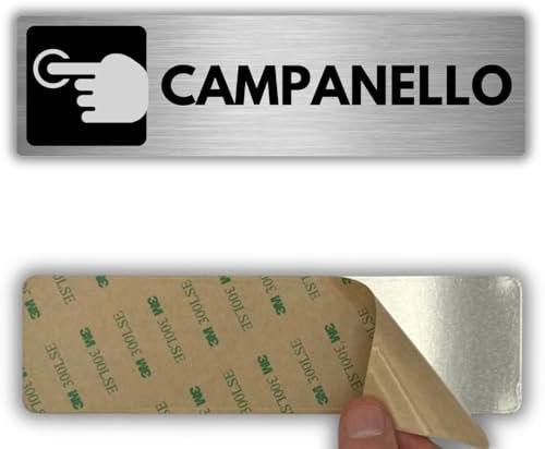 LEIASA | Segnale adesivo Suonare Campanello - 5x18 cm - Spessore 0,8 mm - Alluminio - Cartello Chiamare al Campanello - Segno Premere Campanello - Cartello adesivo 3M - Indicazione Campanello
