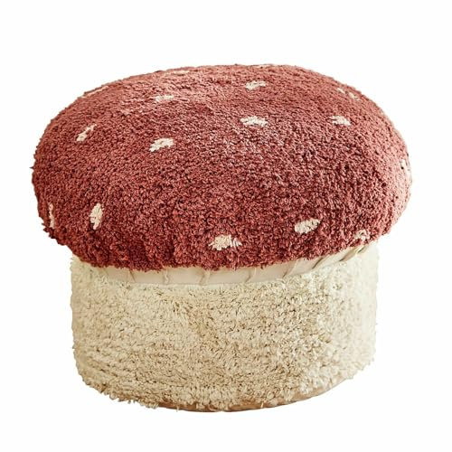 Loberon Hocker Norilie, Verspieltes Pilz-Design, Flauschiger Stoff, Waschbarer Bezug, Sitzgelegenheit, Kinderzimmer, Baumwolle, Polyester, rot/weiß