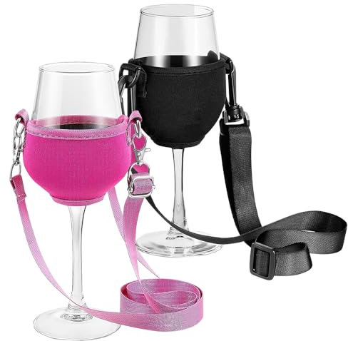 4 Stück Weinglashalter zum Umhängen,Weinglas-Halshalter, Festival Wine Glass Holder für Picknick Pool Festivals Hochzeit Geburtstag Party(Schwarz)