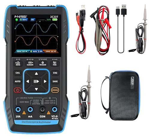 Oscilloscope Multimètre 3 en 1, Oscilloscope Portatif Portable, testeur de Transistor par USB, 10MHZ*2 50MS/s, avec sonde, avec Écran Couleur HD 2,8, avec Batterie Rechargeable (C)