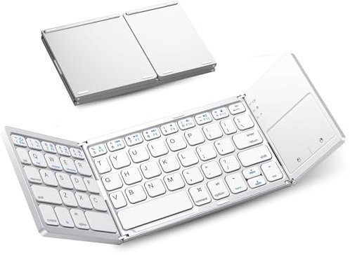 Foldable Wireless Keyboard, Portable Bluetooth Keyboard with Touchpad, Full Size Travel Keyboards for Android Windows iOS, Smartphone, Tablet and Laptop (White)
