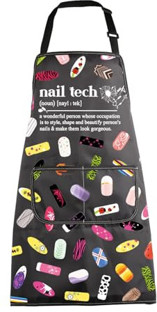 MEIKIUP Funny Nail Tech Apron Nail Polish Gifts for Nailing Technician Salon Apron with Pockets (Nail Tech Apron-UK)