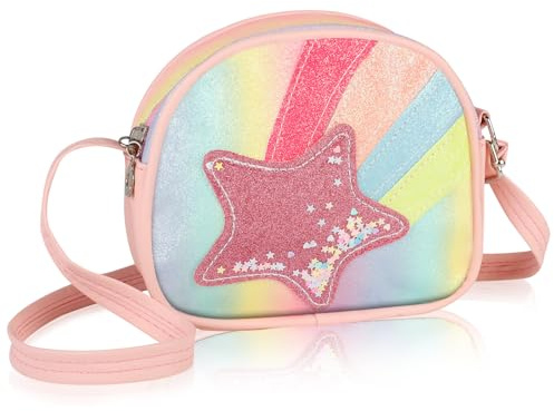 Svalor Umhängetasche Mädchen,Kleine Handtasche Mädchen | Niedliche Kindertasche mit Glitzerstern,Crossbody Tasche mit Verstellbare Schultergurt für Kinder 3–10 Jahre
