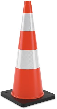 Relaxdays Leitkegel, 90 cm, Absperrkegel, hohe Sichtbarkeit, reflektierend, Pylon Baustelle, PVC & Gummi, orange/Silber
