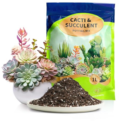 Mélange de terreau pour succulentes, Cactus et bonsaïs – Formule drainante avec Perlite et Vermiculite, Riche en nutriments – 1L
