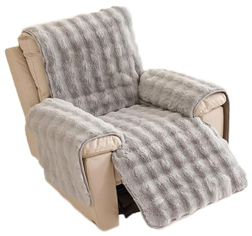 ILiemao Plüsch Liegestuhl Schonbezug Für Zuhause Kunstpelz Flauschiger rutschfeste Rückseite Liege Couch Bezug Waschbarer Sesselschoner Für Relaxsessel Mit Armlehnen Velours Winter(Hellgrau)