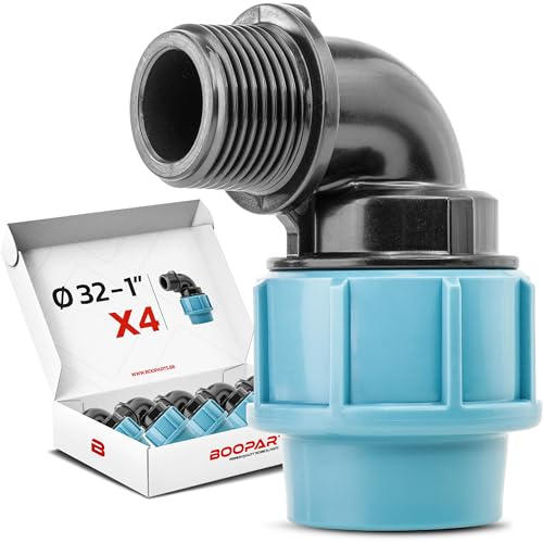 BOOPARTS – Coude Mâle PP à Visser Ø32–1 (26/34) | Raccord Polypropylène pour Tube PE | Installation Arrosage, Irrigation & Réseau d'Eau | Lot de 4