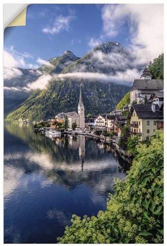 ARTLAND Wanddeko Wandtattoo selbstklebende Vinylfolie 60x90 cm Berge See Landschaft Hallstatt im Salzkammergut Österreich U5YA