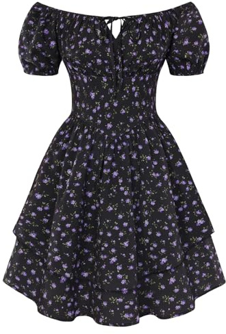 SCARLET DARKNESS Robe corset d'été à manches bouffantes pour femme, robe courte à motif floral, mini robe trapèze pour la plage