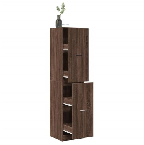 Yisssmeng Apothekerschrank Eiche 40x41x174.5 cm 4 Schubladen 60 kg Wandbefestigung platzsparend für Küche Büro Flur