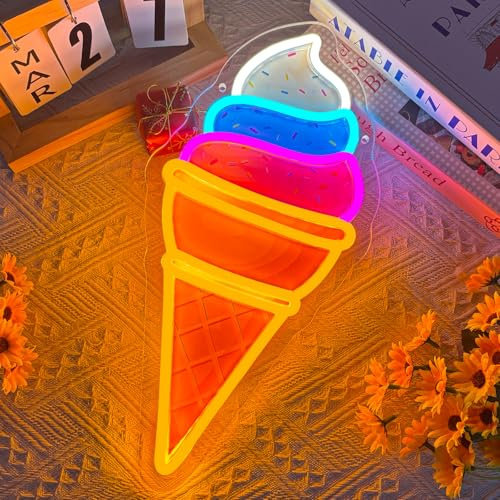 Eiscreme Neon Schild Dimmbar LED-Neonlicht für Wanddekoration | USB-betrieben UV-Druck Dessertlampe LED-Neonlicht für Schlafzimmer Eisdiele Restaurant Büro Geschenk für Kinder