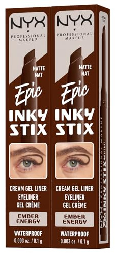 NYX Professional Makeup Epic Inky Stix Eyeliner aus cremigem Gel, wasserfest, abgeschrägte Spitze, intensive Farbe, schnelltrocknend, langanhaltend, matte Farbe, 02 Ember Energy – 2 Eyeliner