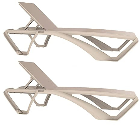Resol Marina Chaise Longue Extérieur Set 2 | Jardin, terrasse, Plage, Piscine | désign, léger, empilable, inclinable, Roues, Dessous de Verre | STR. Ivoire - Text. Beige