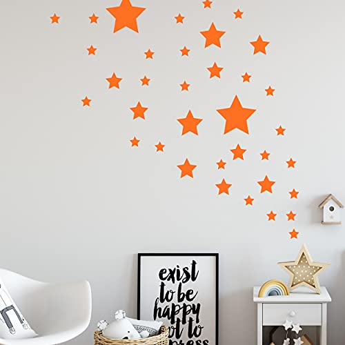 STERNEN SET X Kinderzimmer Wandsticker 36 Stück Sterne Sternenhimmel zum Kleben Wandtattoo Wandaufkleber Sticker Wanddeko (Orange)