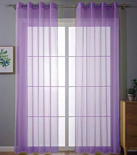 2er-Pack Ösen Gardinen Transparent Vorhang Set Wohnzimmer Voile Ösenvorhang Bleibandabschluß HxB 175x140 cm Lila, 203322