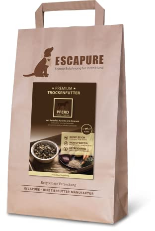 Escapure Adult Trockenfutter Hund 1,5kg Beutel Pferd - Hundefutter trocken mit Rapsöl & Amarant - Alleinfuttermittel für ausgewachsene Hunde getreidefrei - Hundenahrung mit hohem Fleischanteil