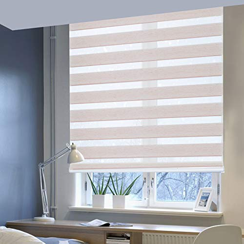 Doppelrollo ohne Bohren Klemmfix, Duo Rollo Seitenzugrollo mit Klämmträgern, Sicht und Sonnenschutz für Fenster Tür Wand, lichtdurchlässig u. Verdunkelnd (Natur, 100 x 150 cm)