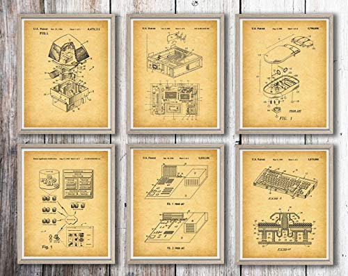 Computer Patent Set of 6 Computer Prints IT Wall Art Computer Programming Computer Programmer Gift Coding Poster IT Art WB286-291 (13cm x 18cm, Vintage)