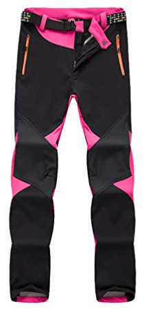 LaoZan Unisex Sport Thermo Fleece Synthetisch Gefütterte Softshellhose Outdoor Wasserdicht Wanderhose Winddicht Warme Trekkinghose mit Gürtel (Rose(Frauen), Asia S)
