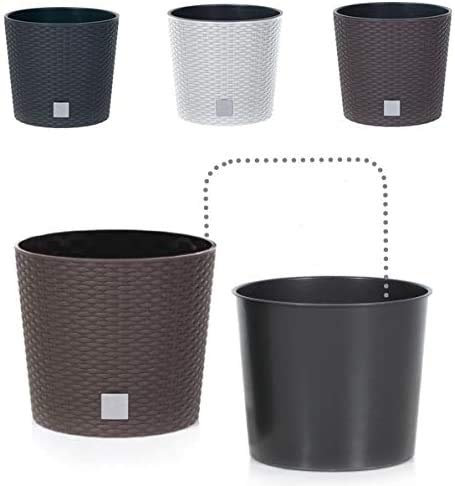 Blumenkübel Blumenkasten Blumentopf Übertopf Rattan Optik Pflanzkübel mit Einsatz Rato Rund (300 Weiß)