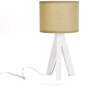 Easylight Tischlampe skandinavisches Design Weiß Creme E14 Stoff Holz Dreibein Tischleuchte