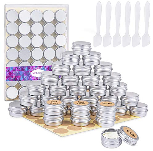 35 Pots en Aluminium de 5 Ml, Pots de Contenants Cosmétiques Vides Avec Spatule et Autocollants d'Étiquettes Pour Échantillon, Baume à Lèvres