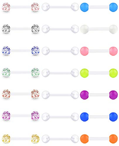 vcmart 21er Bioflex Zungenpiercing Brustwarzenpiercing Set 14G Flexibel Kunststoff Plastik 12/14/16/18mm