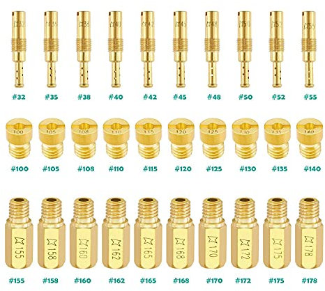 Minimprover 30-teiliges Vergaser-Zubehör-Set, 10 langsame Pilotdüsen und 20 Vergaser-Hauptdüsen für Keihin OKO KOSO PE und PWK Vergaser