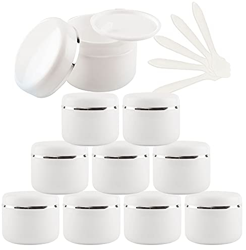 ZEOABSY 24 pièces 250ml Pot Cosmétique en Plastique Blanc avec Couvercle avec Bord d'argent, Pots de Crème de Bouteille de Vides Contenant pour Cosmétiques Maison,Crèmes,Baumes + 24x Spatule