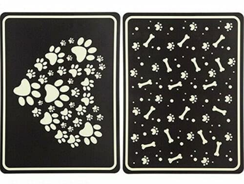 JMS we create smile - Set of 2 Plastic Pet Feeding Placemats in Assorted Paw Print Design | Food Mat for Dogs, Cats or Pets