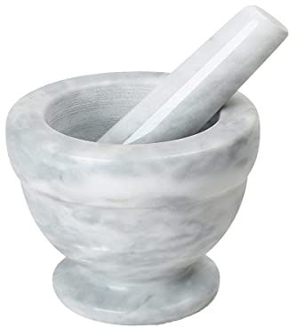 Mortar and Pestle Set – Bowl Polished Natural Marble Stone – Spices Grinder – Pill Crusher (White)