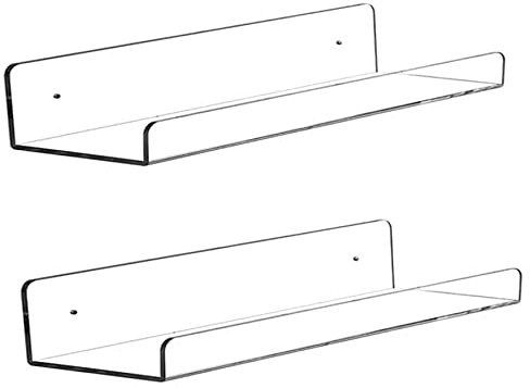 Baoswi 2 Pack Clear Acrylic Shelf 38cm Invisible Floating Wall Ledge Shelf Book Display Shelves Wall Mounted Display Organizer Bathroom Shelf