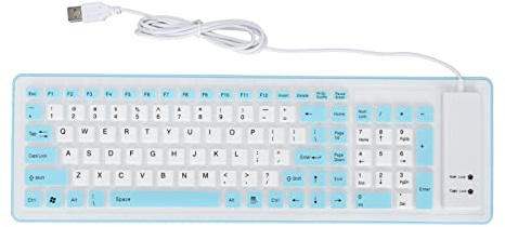 Goshyda Clavier en Silicone Pliable, 103 Touches étanche à la Poussière, Lavable, Conception Enroulable, Clavier Filaire USB pour PC, Ordinateur Portable, Tablette(Bleu)