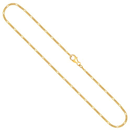 EDELIND Halskette Damen Herren 750 Gold 1.5 mm Goldkette Figarokette Diamantiert aus Gelbgold Länge 55 cm Echt Gold Kette mit Stempel Made in Germany