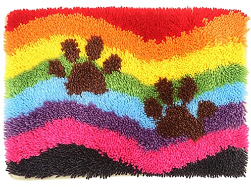 VIONNPPT Bunt Muster Knüpfteppich Zum Selber Knüpfen Knüpfset, DIY 3D Tapisserie Set für Erwachsene Kinder Anfänger, Kreatives Teppich Geschenk (Regenbogen,50cmx38cm)