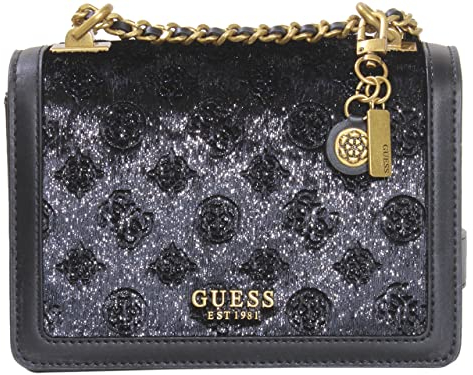 GUESS Damen Abey umwandelbare Abendtasche, Umhängetasche, Samt, Schwarz