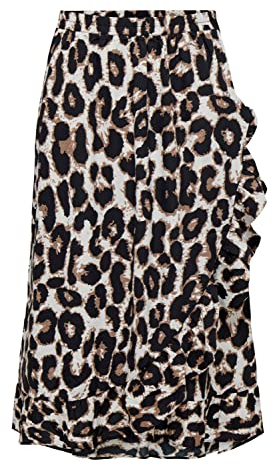 ONLY Damen Onlolivia Long Wrap Skirt Wvn Noos, Cloud Dancer/Aop:hula Leo, XS