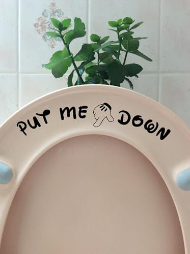 Pack of 2 Put Me Down Cute Mickey Hands Toilet Seat/Lid Sticker - Bathroom Décor - Bathroom Accessory (Black)
